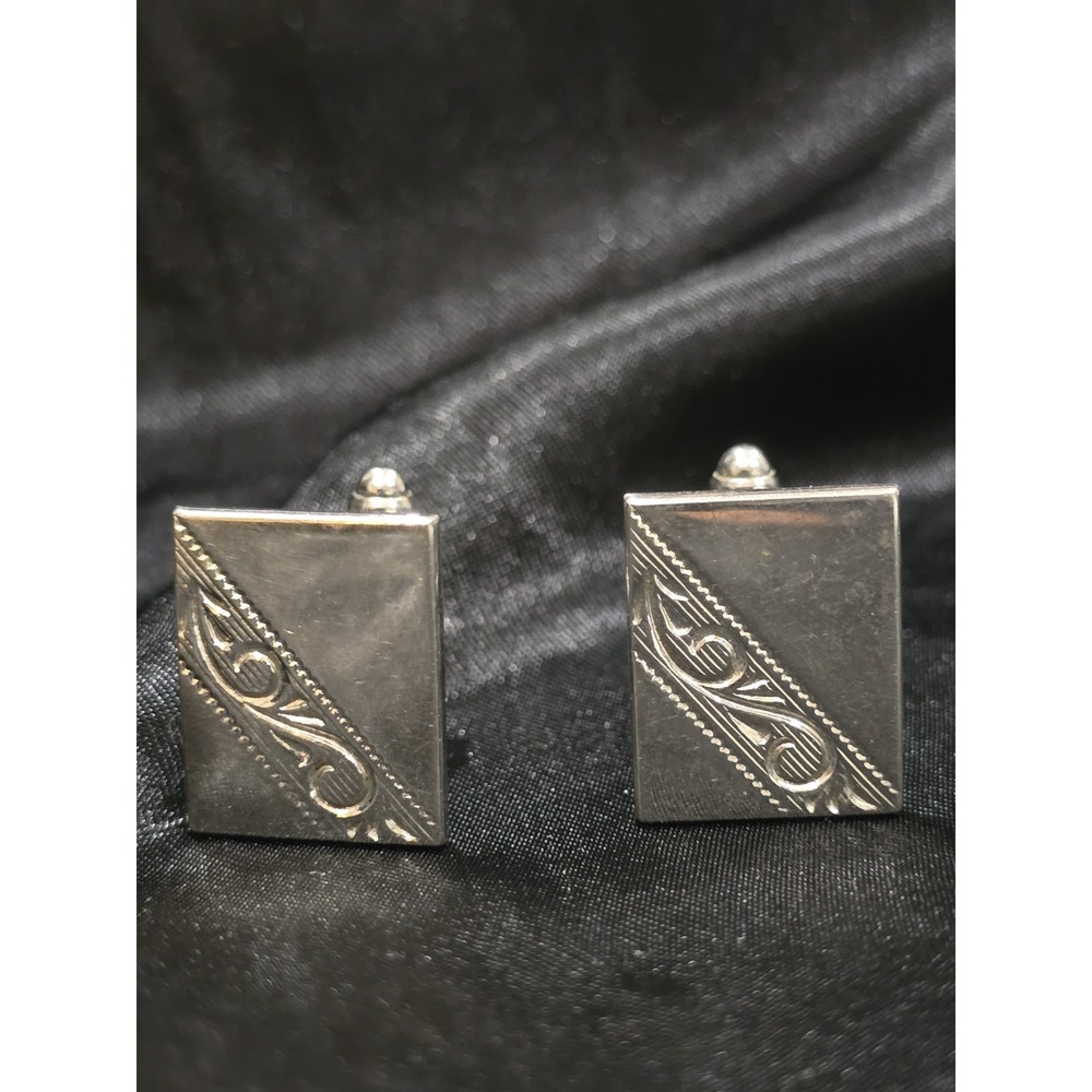 Vintage Shields Rectangular Cufflinks Signed Silv… - image 1